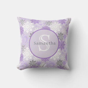 Purple Winter Snowflake Personalised Monogram Cushion