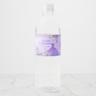 Purple Winter Snowflake Quinceañera Water Bottle Water Bottle Label