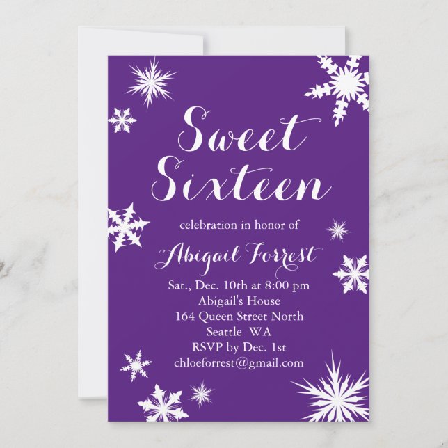 Purple Winter Sweet Sixteen Invitation (Front)