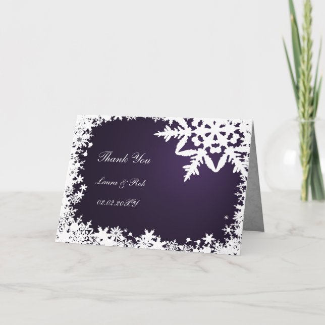 purple winter wedding Thank You Card (Front)