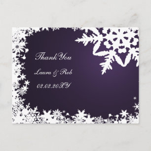purple winter wedding Thank You Postcard