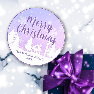 Purple Winter Wonderland Merry Christmas Classic Round Sticker