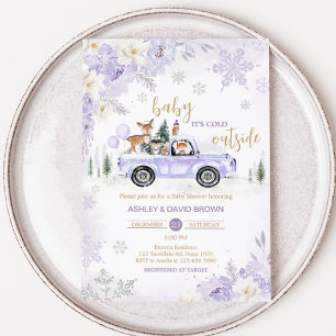 Purple Winter Woodland Baby Shower Invitation