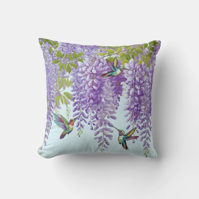 Purple Wisteria And Hummingbirds Cushion (Front)