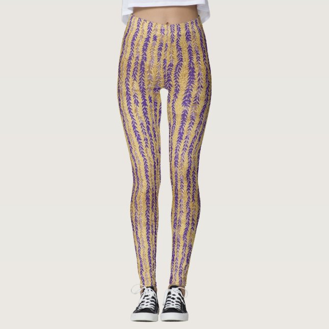 Purple Wisteria Blossom Floral Pattern Leggings (Front)