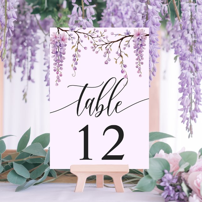 Purple Wisteria Branch Watercolor Wedding Table Number (Creator Uploaded)