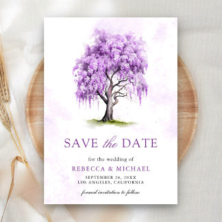Purple Wisteria Floral Tree Wedding Save The Date