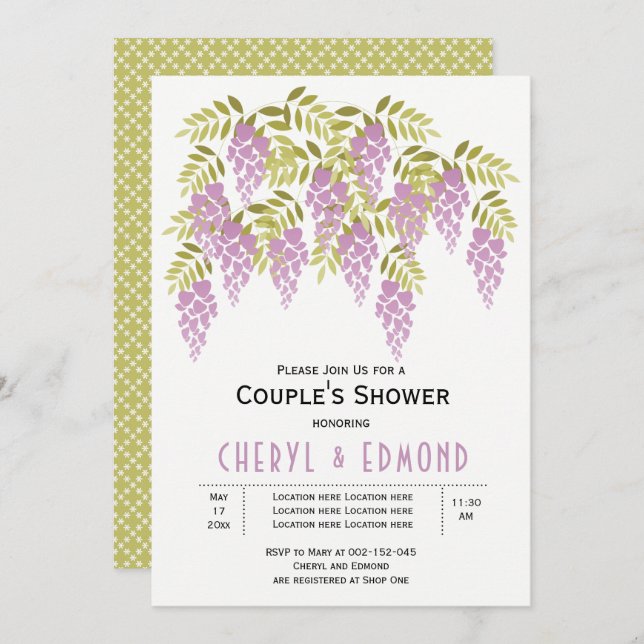 Purple wisteria floral wedding couples shower invitation (Front/Back)