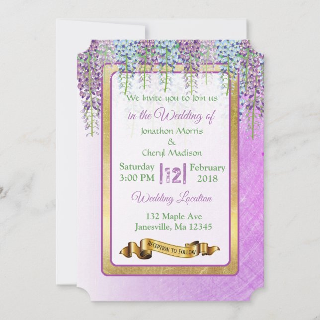 Purple Wisteria Floral Wedding Invitations (Front)