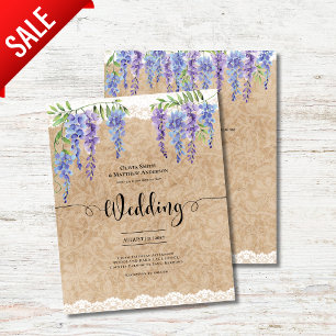 Purple Wisteria Floral Wedding Rustic Kraft Lace