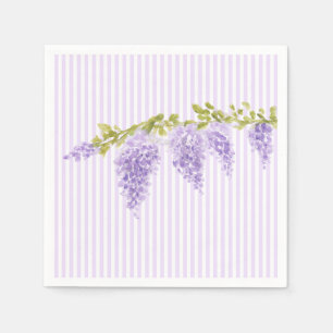 Purple Wisteria Flower Custom Wedding Stripe Napkin