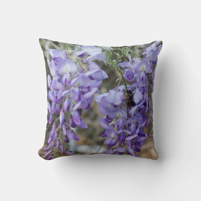 Purple Wisteria Flower with Bee Photo Cushion (Front)