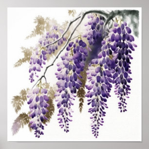 Purple Wisteria Flowers Art Print Poster