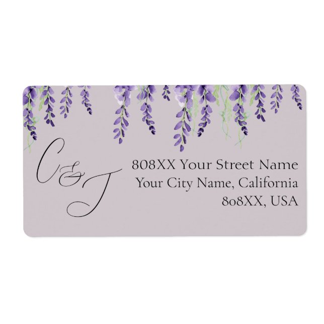 Purple Wisteria Flowers Elegant Lavender Address (Front)