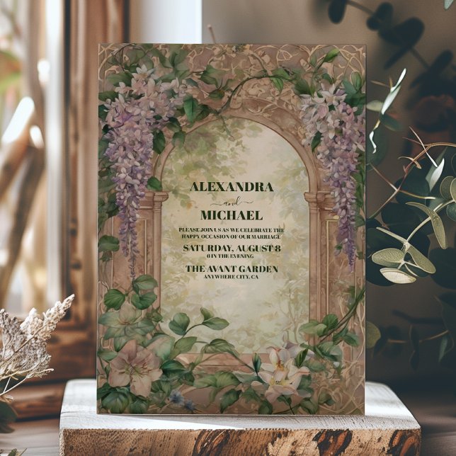 Purple Wisteria Flowers Greenery Modern Wedding Invitation (Creator Uploaded)
