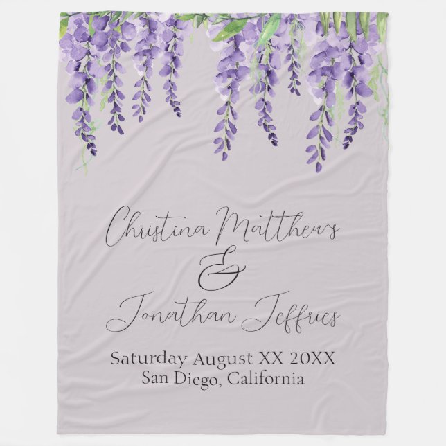 Purple Wisteria Flowers on Elegant Lavender Fleece Blanket (Front)