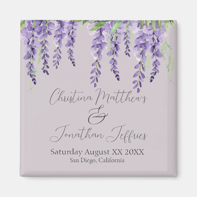 Purple Wisteria Flowers on Elegant Lavender Magnet (Front)
