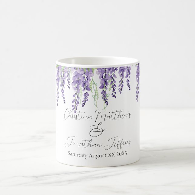 Purple Wisteria Flowers on Elegant White Coffee Mug (Center)
