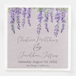 Purple Wisteria Flowers on Lavender Elegant Napkin
