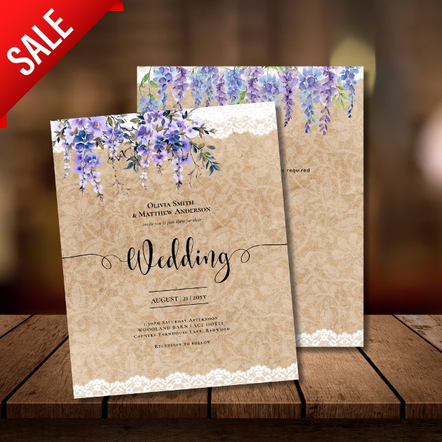 Purple Wisteria Flowers Wedding Rustic Kraft Lace (Creator Uploaded)