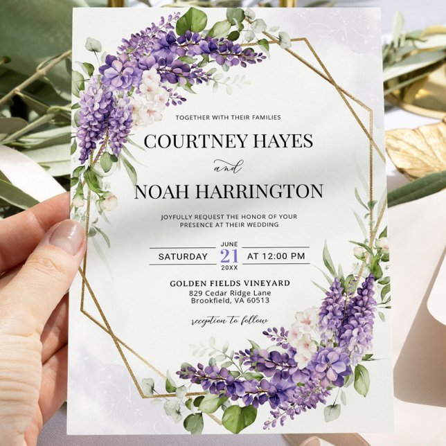 Purple Wisteria Geometric Wedding Invitation (Creator Uploaded)