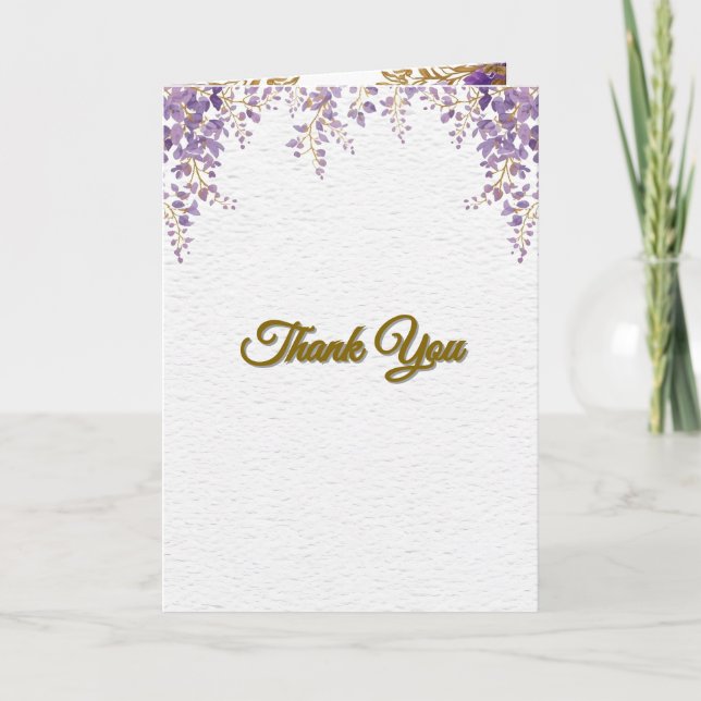 👉 Purple Wisteria Gold Floral Monogram Wedding En Card (Front)