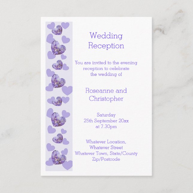 Purple Wisteria Heart Design Wedding Reception Enclosure Card (Front)
