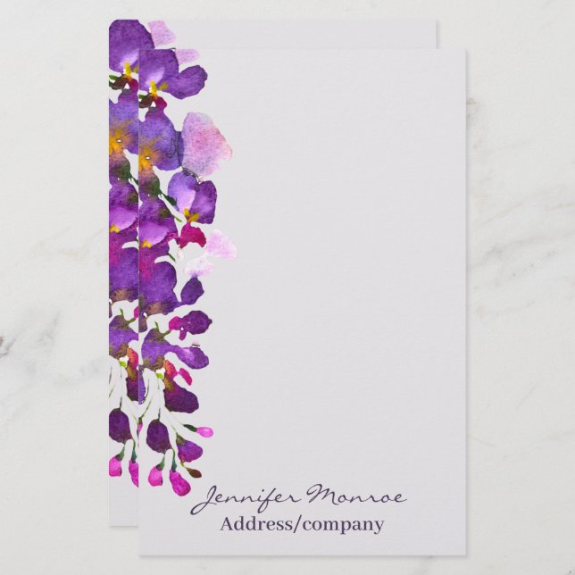 Purple wisteria personalised stationery (Front/Back)