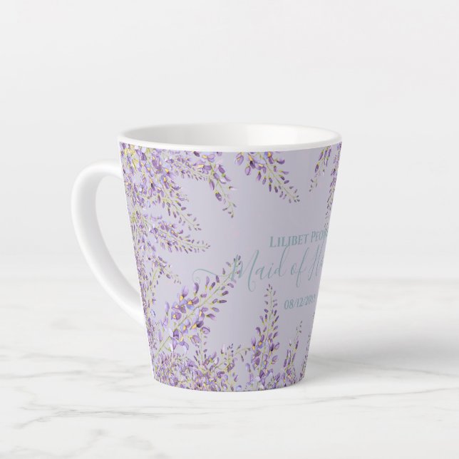 Purple Wisteria Sage Floral Garden Wedding Latte Mug (Left Angle)