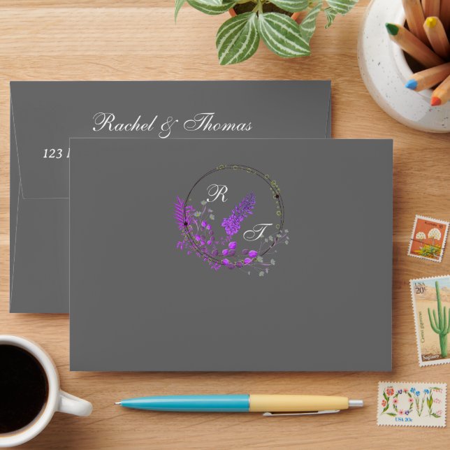 Purple Wisteria Themed Wedding Envelope (Desk)