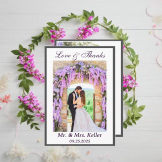 Purple Wisteria Themed Wedding Thank You Card