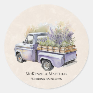 Purple Wisteria Vintage Truck Wedding Classic Round Sticker