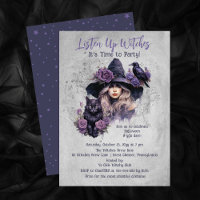 Purple Witch Cat and Raven Halloween Party