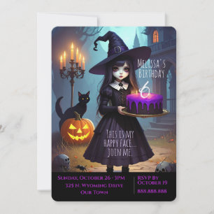 Purple Witch, Creepy Cute Spooky Birthday Invitation