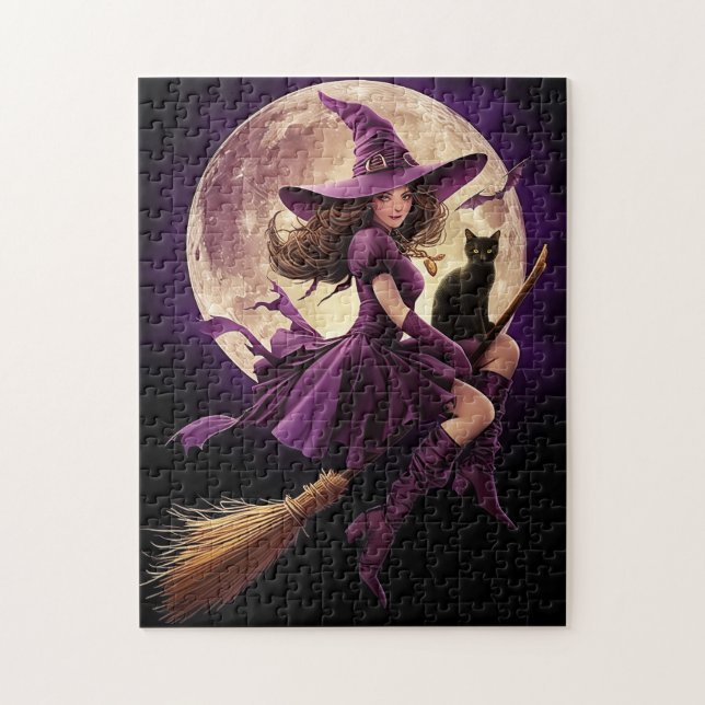 Purple Witch Flying Jigsaw Puzzle (Vertical)