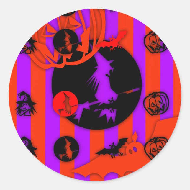 Purple Witch Halloween Round Sticker (Front)