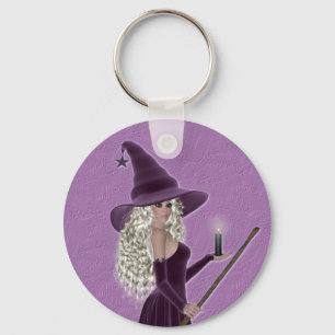 Purple Witch holding a Candle Key Ring