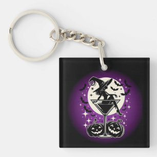 Purple Witch Martini Key Ring