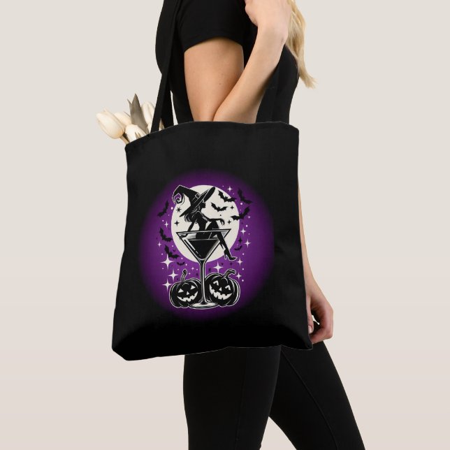 Purple Witch Martini Tote Bag (Close Up)