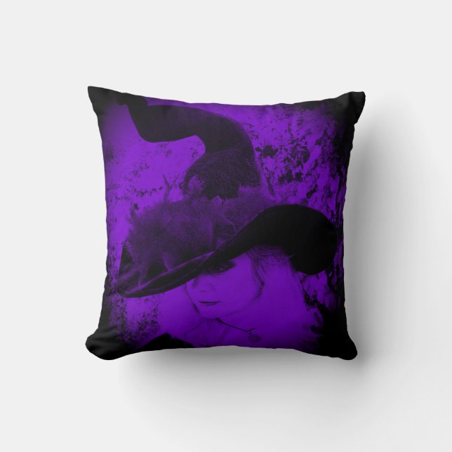 Purple Witch Pillow Pagan Wiccan Cushion (Front)