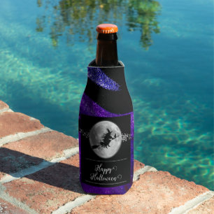 Purple Witch Silhouette Halloween Bottle Cooler