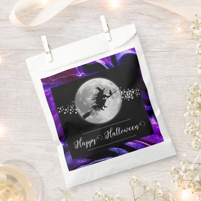 Purple Witch Silhouette Halloween Favour Bag (Clipped)
