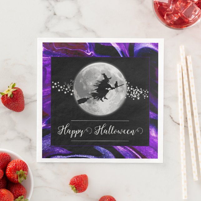 Purple Witch Silhouette Halloween Napkin (Insitu)