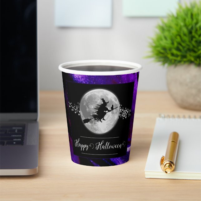 Purple Witch Silhouette Halloween Paper Cups (Insitu)