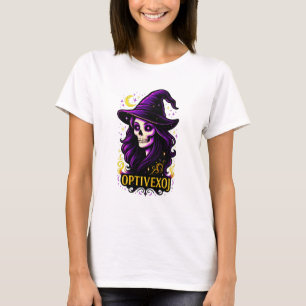 Purple Witch Skull Crescent Moon Spooky Halloween T-Shirt