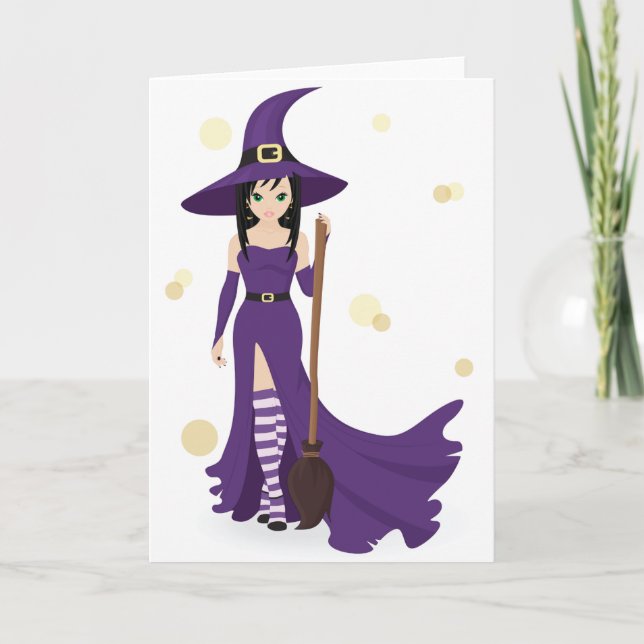 Purple Witch with Broom  Card (Front)