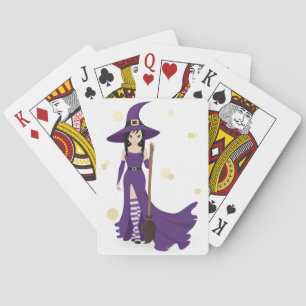 Purple Witch with Broom  Playing Cards