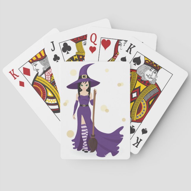 Purple Witch with Broom  Playing Cards (Back)