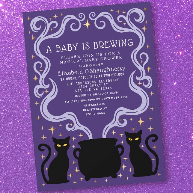 Purple Witchy Baby is Brewing Baby Shower  Invitation (Creator Uploaded)