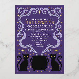 Purple Witchy Black Cat Cauldron Halloween Party